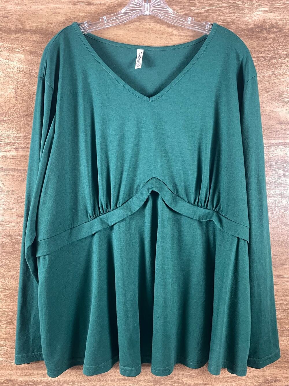 Tianzhu Green Plus Size V-Neck Long Sleeve Empire Waist Tunic Top 4XL